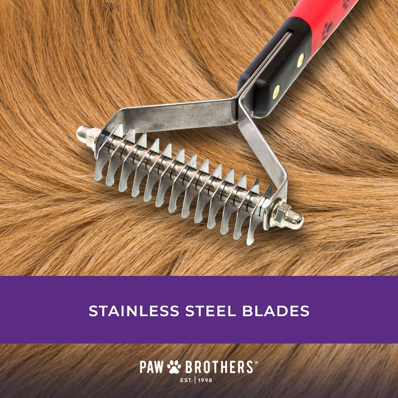 Paw Brothers Stainless Steel Large Slicker Brush, 13-Blade Undercoat Rake & 12-Blade Dematting Tool Set for Dogs - Professional Grooming Kit for Long & Short Hair, Shedding Control & Matted Fur Removal - Perfect for Home Pet Care & Professional Groomers