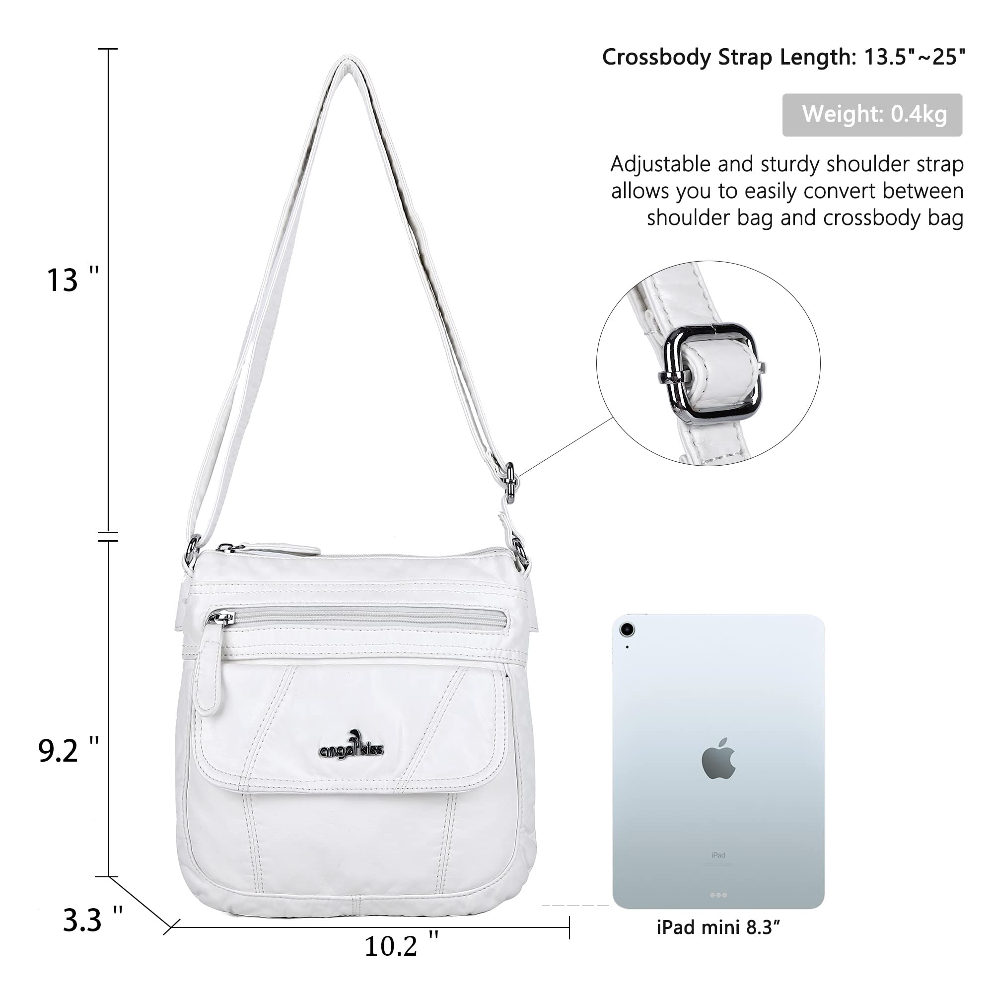 Angelkiss Small Leather Crossbody Bag for Women - Adjustable Shoulder Strap Hobo Purse - Perfect for Daily Use, Travel & Shopping