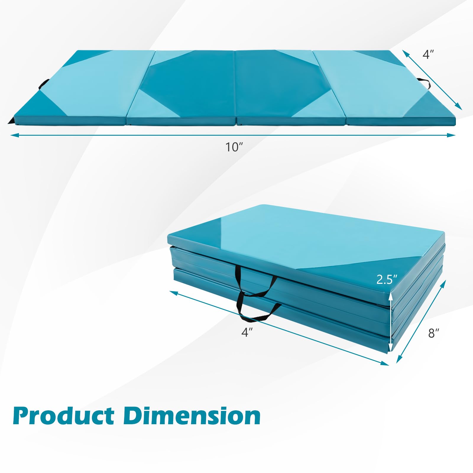 Goplus 10'x4'x2'' Folding Gymnastics Mat - Thick PU Leather Tumbling Mat with Hook & Loop Fasteners & Portable Handles - 4-Panel Exercise Mat for Home Gym, Yoga, Gymnastics, Martial Arts & Kids Play Area