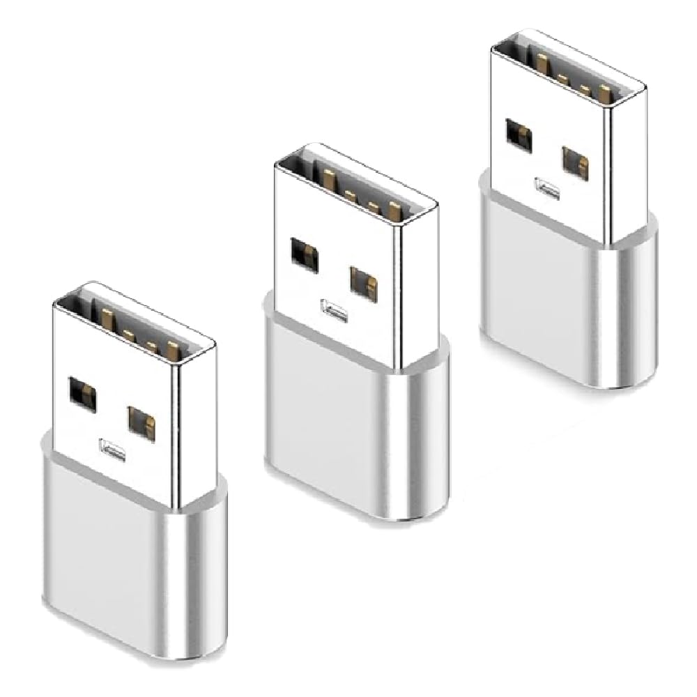 SALPIE USB-C Female to USB Male Adapter (3 Pack) - USB C to USB Converter for iPhone 15 14 13, iPad Air 5 Mini 6, Apple Watch, AirPods, Samsung Galaxy S23 S24 A54 - Perfect for Charging & Data Transfer at Home, Office or Travel (Silver)