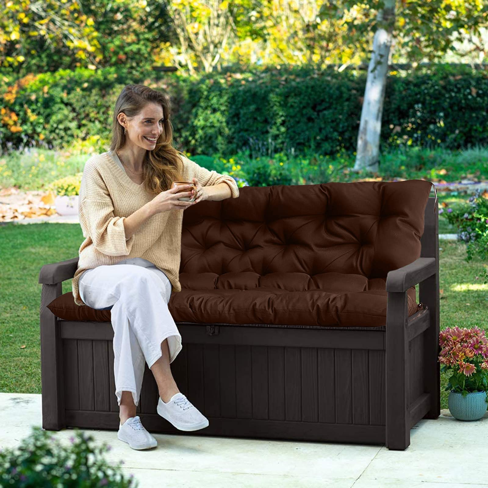 Waterproof Swing Replacement Seat Cushions for Outdoor Furniture - 2-3 Seater Bench Cushions with Backrest (Brown, 40x40in) - Perfect for Garden Swings, Patio Recliners & Porch Sofas