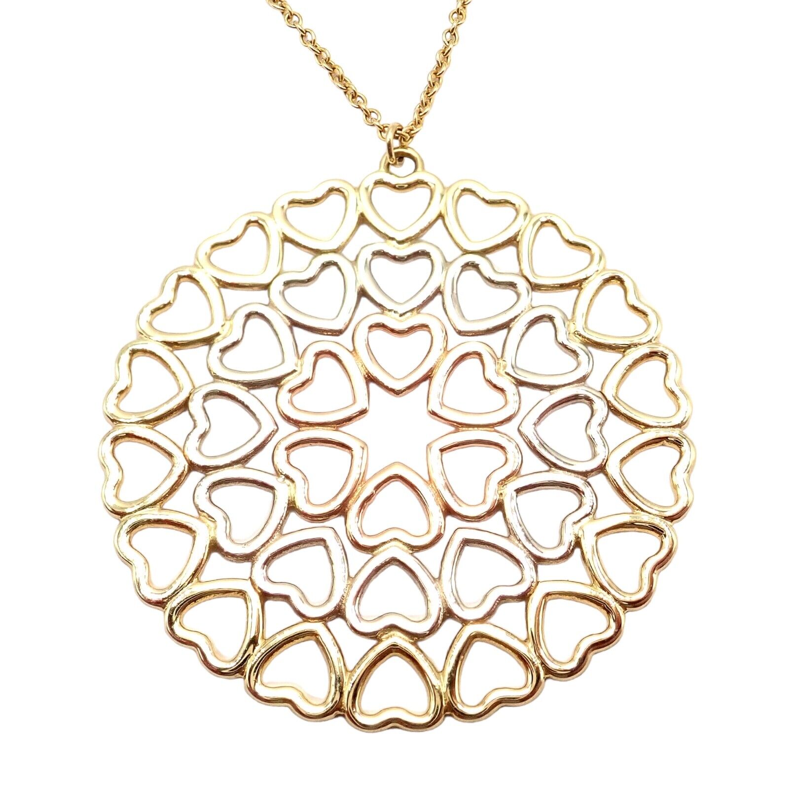 Tiffany & Co Picasso 18k Tri-Color Gold Large Crown of Hearts Pendant Necklace for Women - Elegant Jewelry Gift for Anniversary, Valentine's Day & Special Occasions