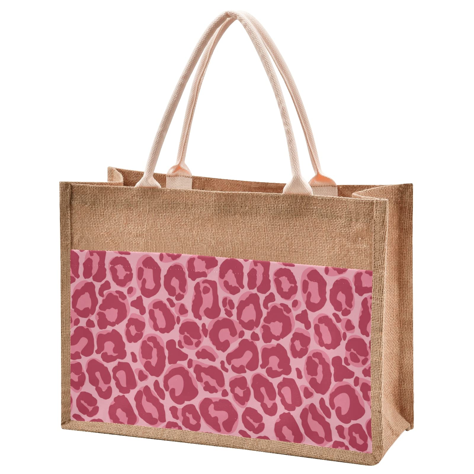 Stylish Leopard Print Pink Tote Bag - Large Capacity Jute Cloth Handbag for Women & Girls | Trendy Durable Purse in 4 Sizes | Perfect for Work, Shopping & Beach Outings