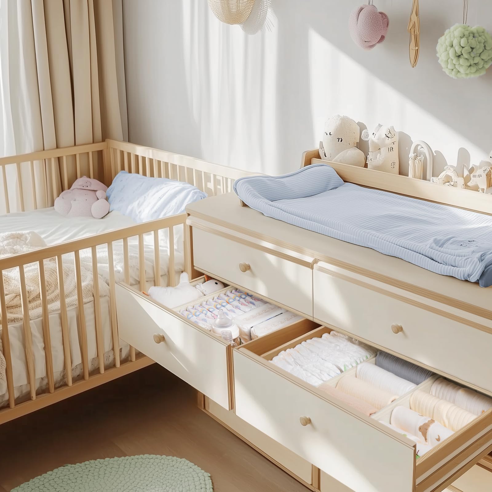 10-Pack Beige Drawer Organizers for Baby Clothes & Underwear - Foldable Nursery Storage Bins for Bedroom Closet Organization