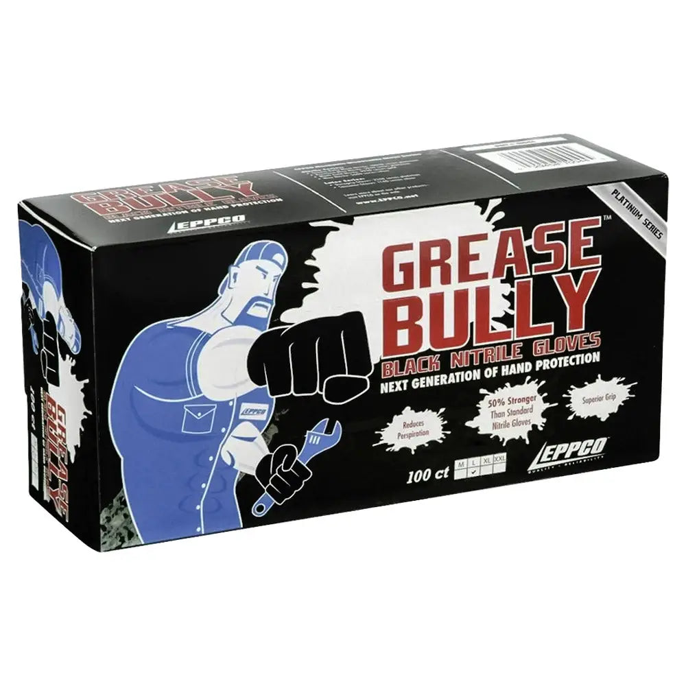 AA Grease Bully Black Nitrile Gloves, Large (100/Box) - Heavy Duty, Chemical Resistant, Disposable Work Gloves for Automotive, Cleaning, and Food Handling