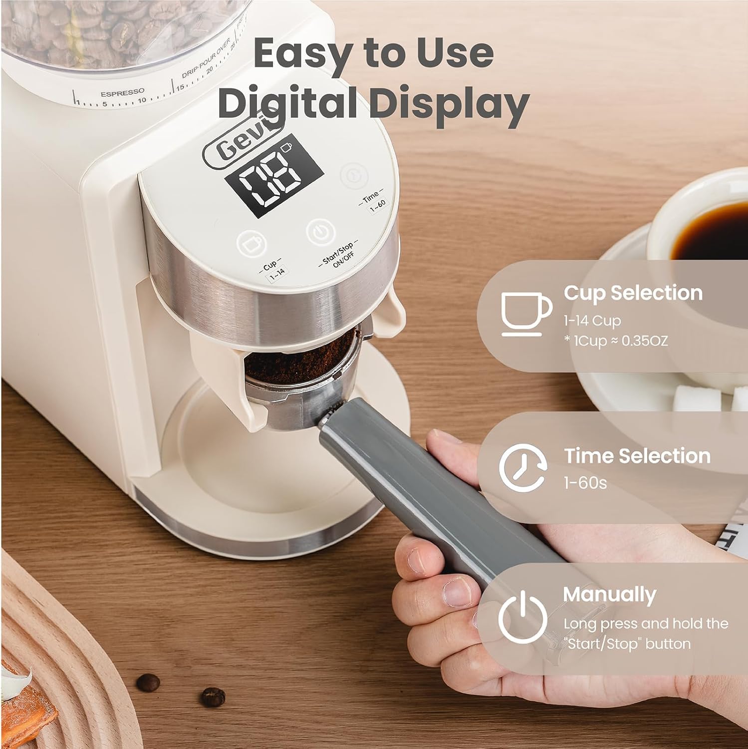 Gevi Electric Conical Burr Coffee Grinder - Adjustable Burr Mill with 35 Precise Grind Settings, Anti-Static Design for Espresso, Drip, French Press, Turkish & American Coffee - Perfect for Home, Office & Coffee Shops