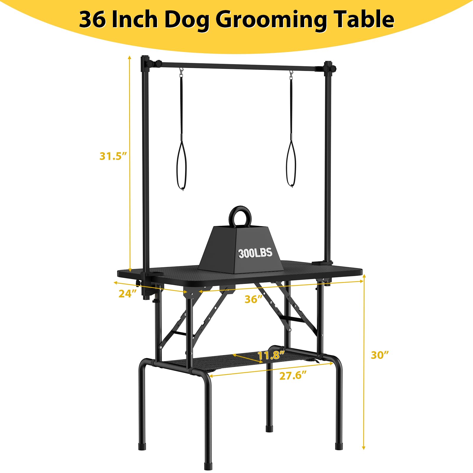 ROOMTEC 36 Inch Foldable Dog Grooming Table with Adjustable Arm, Nooses & Mesh Tray - Professional Pet Grooming Station for Home Use, Perfect for Bathing, Trimming & Styling Small to Medium Dogs
