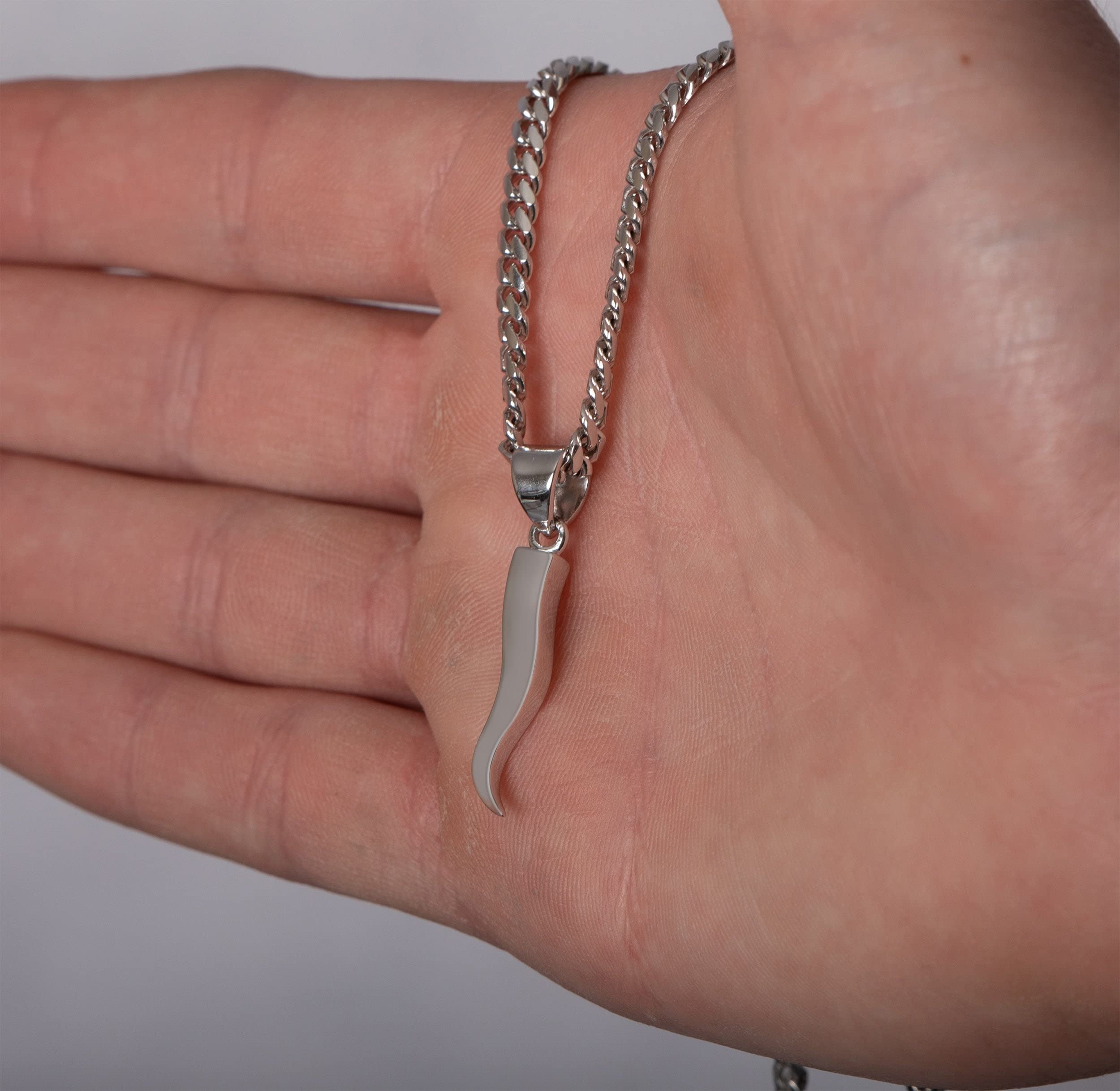 925 Sterling Silver Italian Horn Cornicello Pendant Necklace for Men - 25mm Lucky Charm, Adjustable 22-26 Inch Chain - Perfect for Gifts, Protection & Good Luck Jewelry