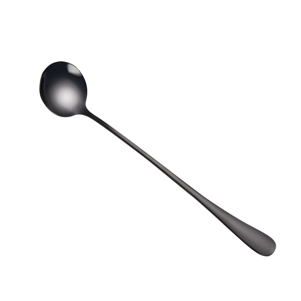 Zerlibeaful Long Handle Colorful Coffee Spoon - Durable Plastic Flatware for Kitchen, Dining & Bar - Perfect for Stirring Coffee, Tea & Cocktails (Black, One Size)