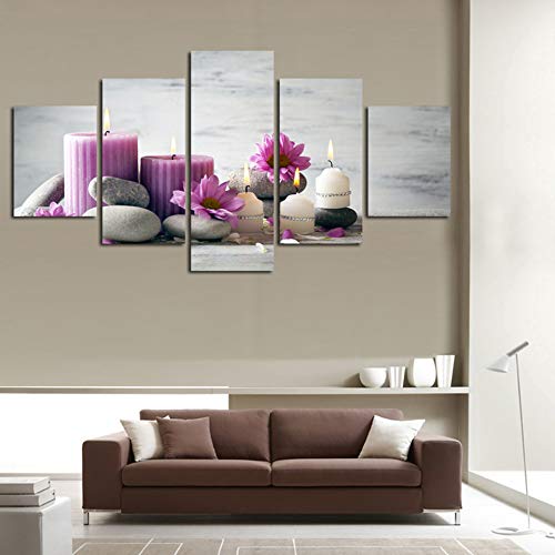 5 Piece Canvas Wall Art Set - Modern Red White Candles & Stone Flower Painting - Framed & Stretched Ready to Hang - Perfect for Living Room, Bedroom, Office & Bathroom Decor - Home & Office Wall Decorations - Ideal for Gifts, Housewarming & Interior Design