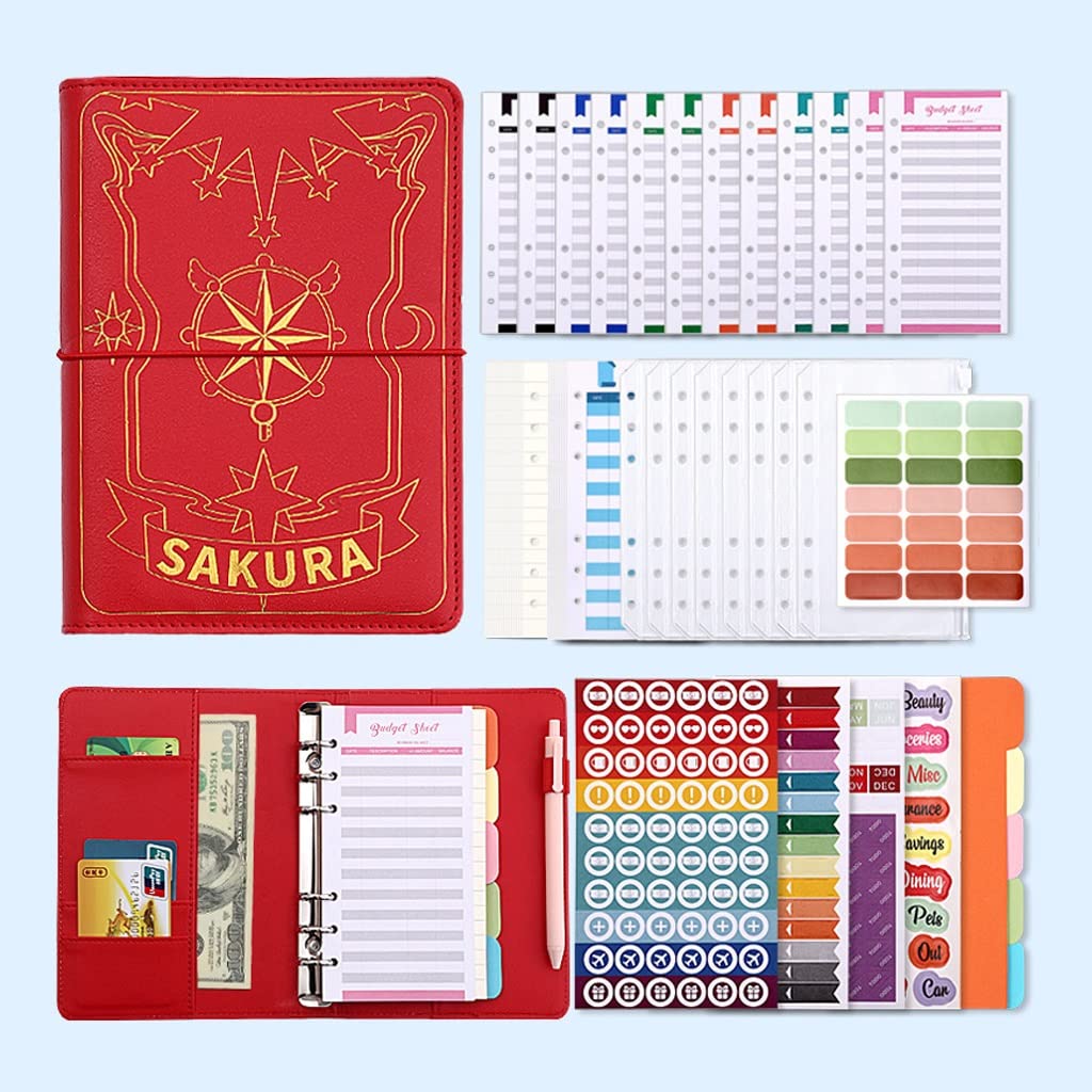 Budget Planner Notebook - 6 Hole A6 Binder with Plastic Zipper Pocket & Money Saving Envelope | 7.4 x 5.1 Inch | Red | Perfect for Organizing Bills, Receipts & Financial Documents at Home or Office