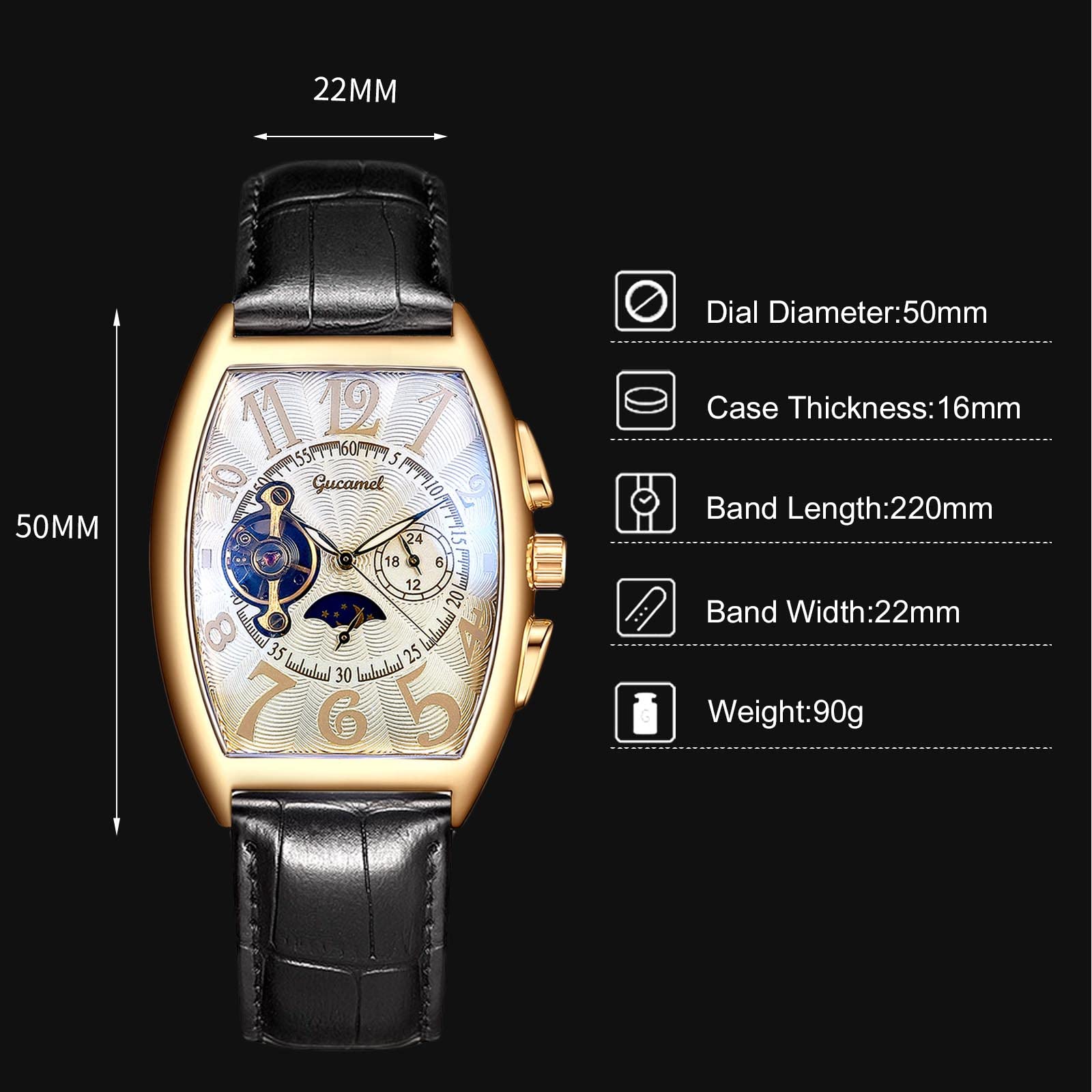 Premium RORIOS Men's Automatic Mechanical Watch with Genuine Leather Strap - Skeleton Dial Tourbillon Watch for Business & Formal Occasions - Luxury Dress Wristwatch for Men