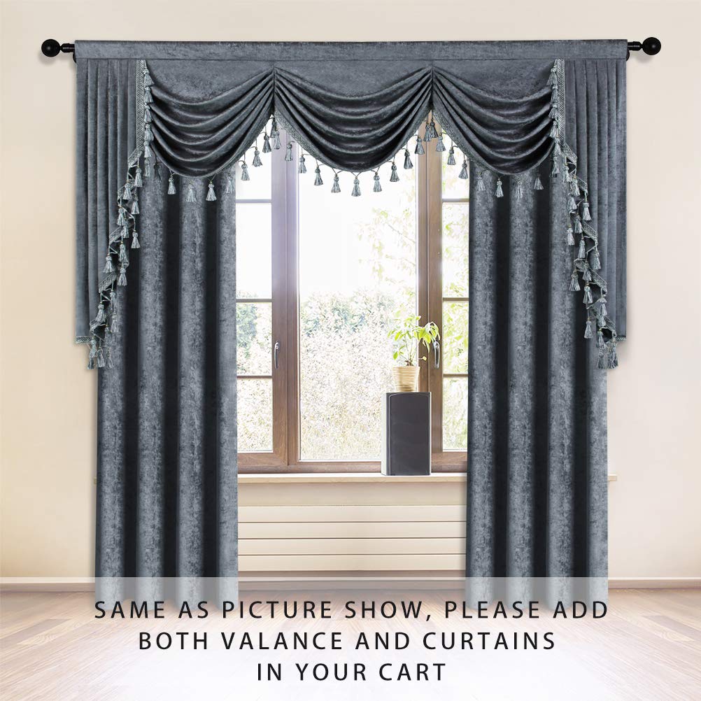 ELKCA Grey Chenille Window Curtains Valance - 79 Inch Waterfall Valance Panel for Living Room & Bedroom - Soft Textured Home Decor for Windows, Doors, and Room Dividers