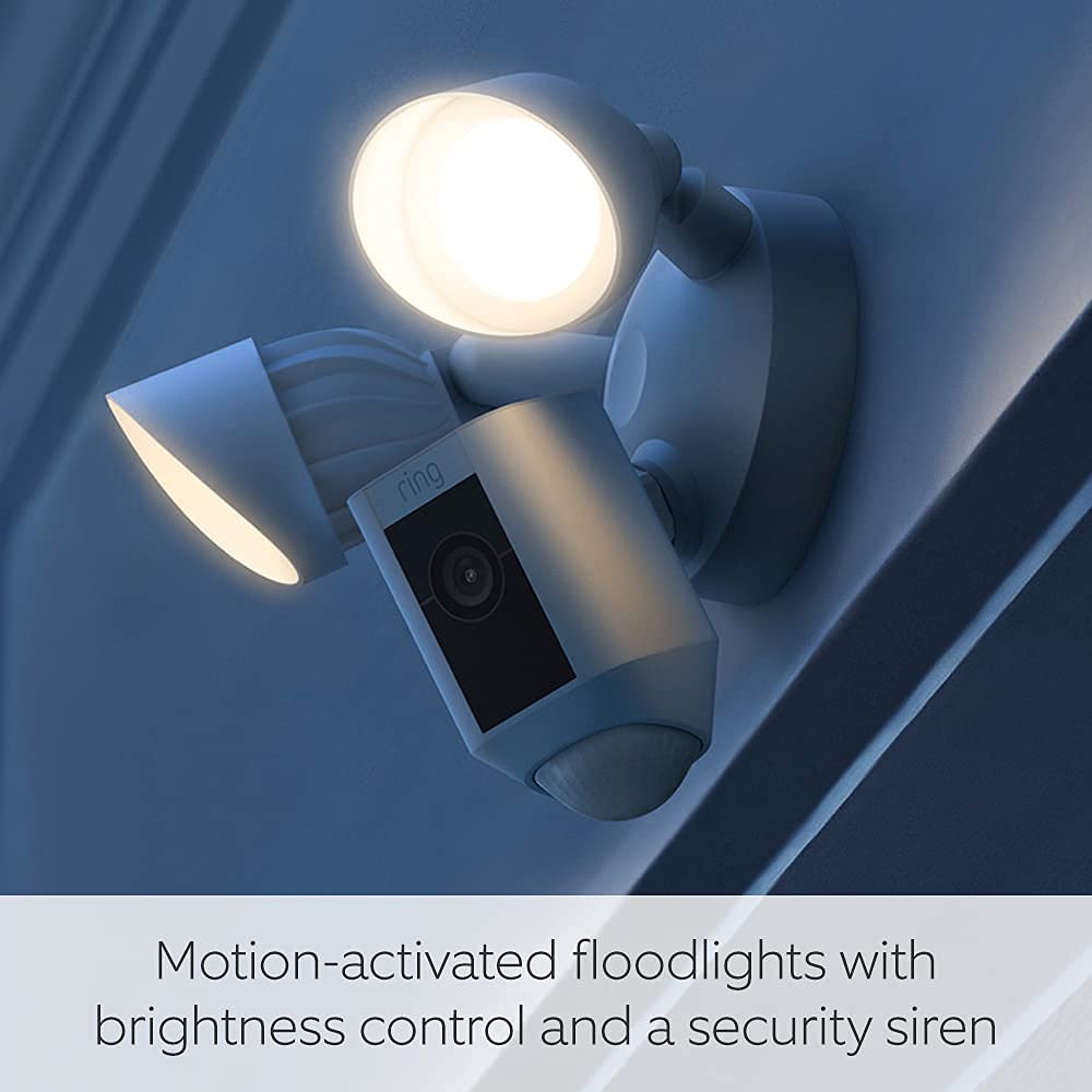 Ring Floodlight Cam Wired Plus - Outdoor Security Camera with 1080p HD Video, Motion-Activated LED Floodlights, Built-in Siren & WiFi Connectivity | Hardwired Installation for Home Security | Works with Alexa (2-Pack) | Perfect for Driveway, Garage & Backyard Surveillance