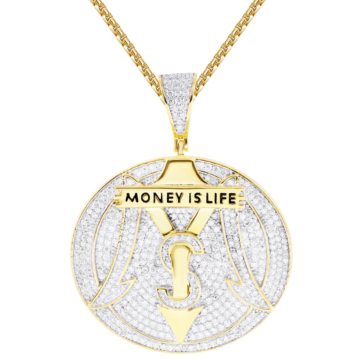 Round Money is Life Rich Car Logo Dollar Pendant Chain Necklace for Men - Luxury Hip Hop Jewelry Gift for Car Enthusiasts & Rappers