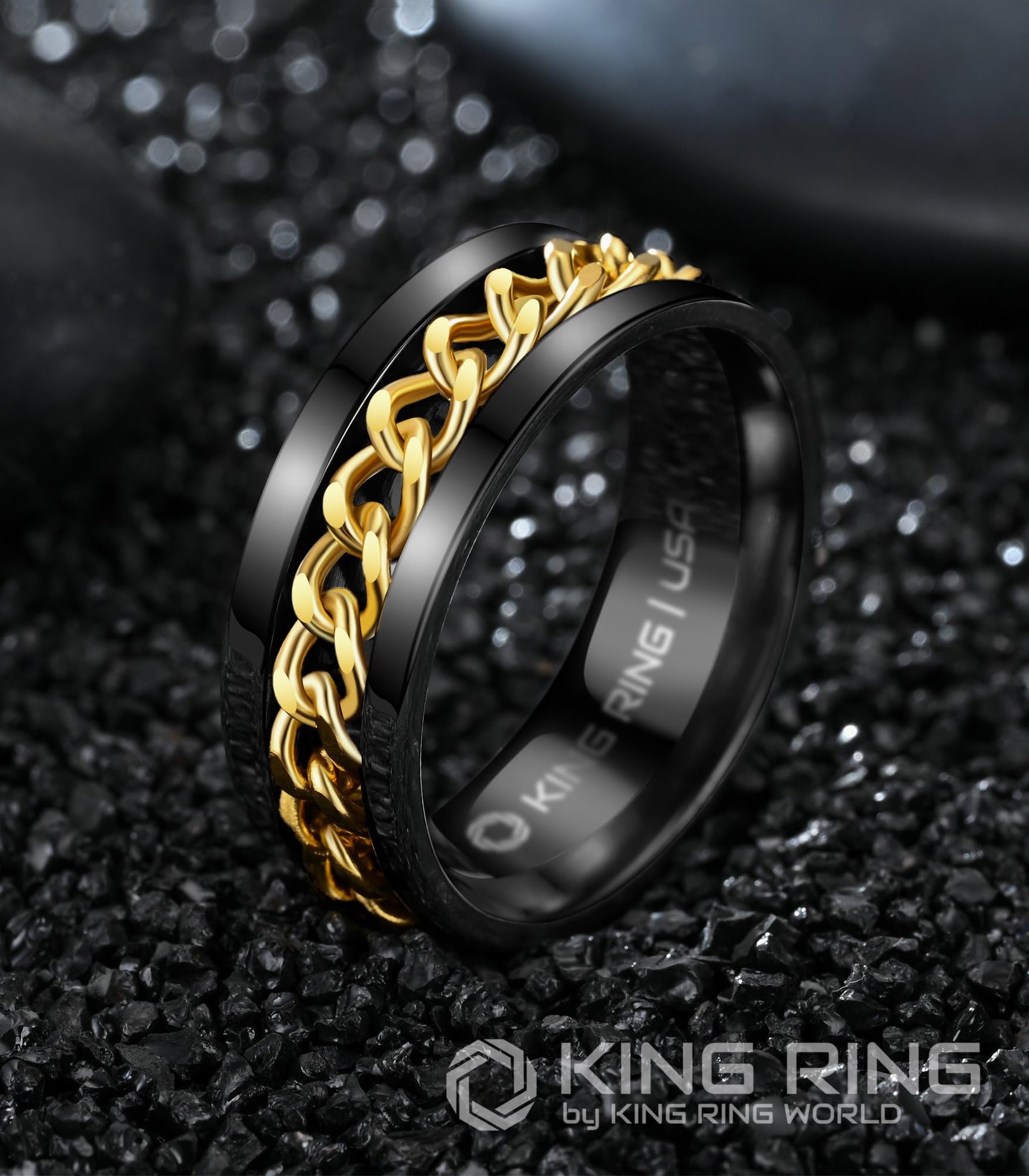 8mm Spinner Ring for Men & Women - Fine Polished Flat Fidget Ring with Cuban Chain - Stress Relief & Anxiety Relief Jewelry - Perfect for Office, Travel & Daily Wear - Designed in USA