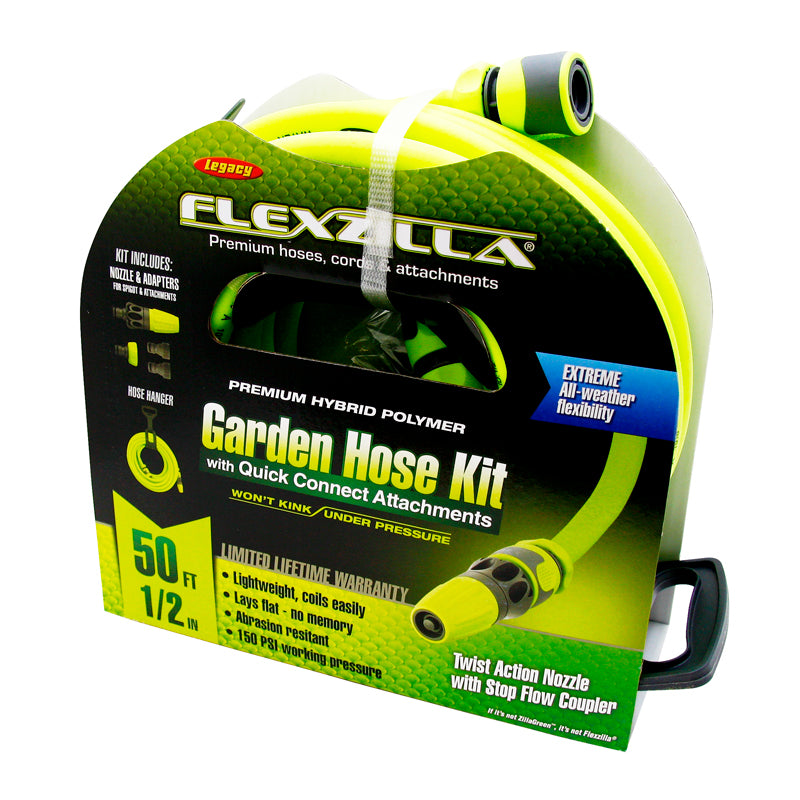 Flexzilla 1/2in 50ft Heavy Duty Garden Hose Kit with Crush-Proof Couplings - Perfect for Watering Lawns, Washing Cars & Outdoor Cleaning Tasks