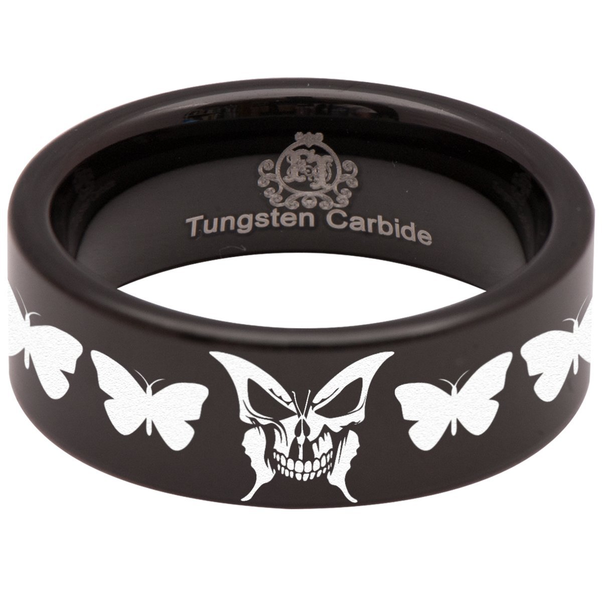 Tungsten Carbide Butterfly Skull Ring - 8mm Gothic Wedding Band for Men & Women - Perfect for Anniversary, Valentine's Day & Alternative Fashion Lovers