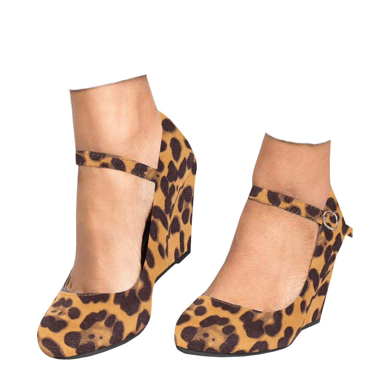 Women's Comfortable Wedge Heels Mary Jane Pumps with Ankle Strap - Round Toe Office Work Dress Shoes for Business, Wedding & Party Occasions
