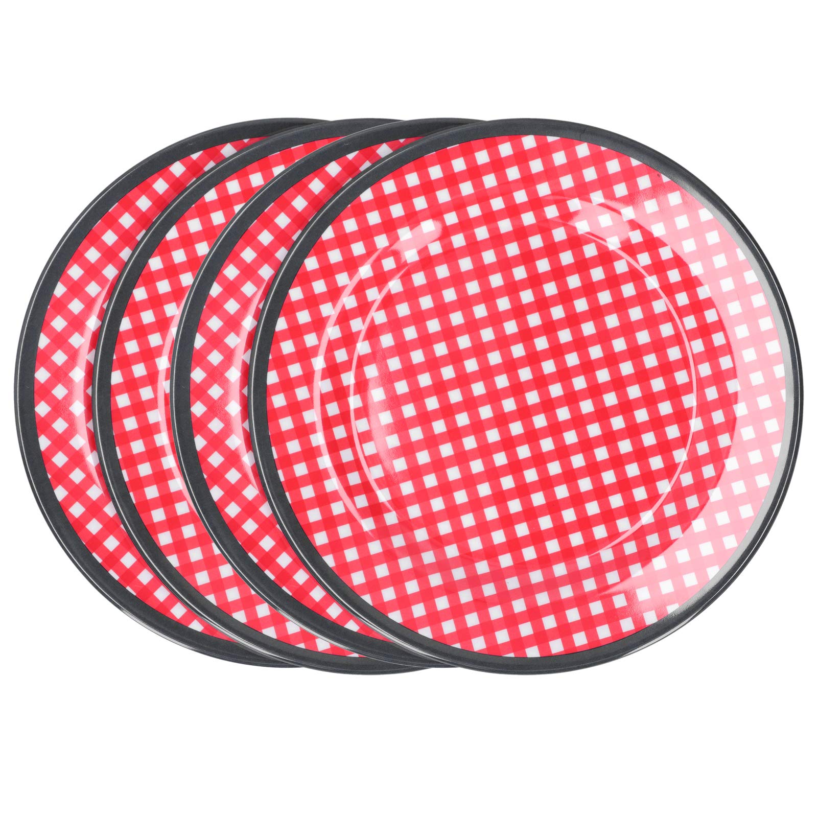 Yosoo 4-Piece 9-Inch Red Grid Salad Plates Set - Durable Dinnerware for Restaurants, Hotels & Home Use - Perfect for Serving Fruits, Desserts, Appetizers & Party Dishes