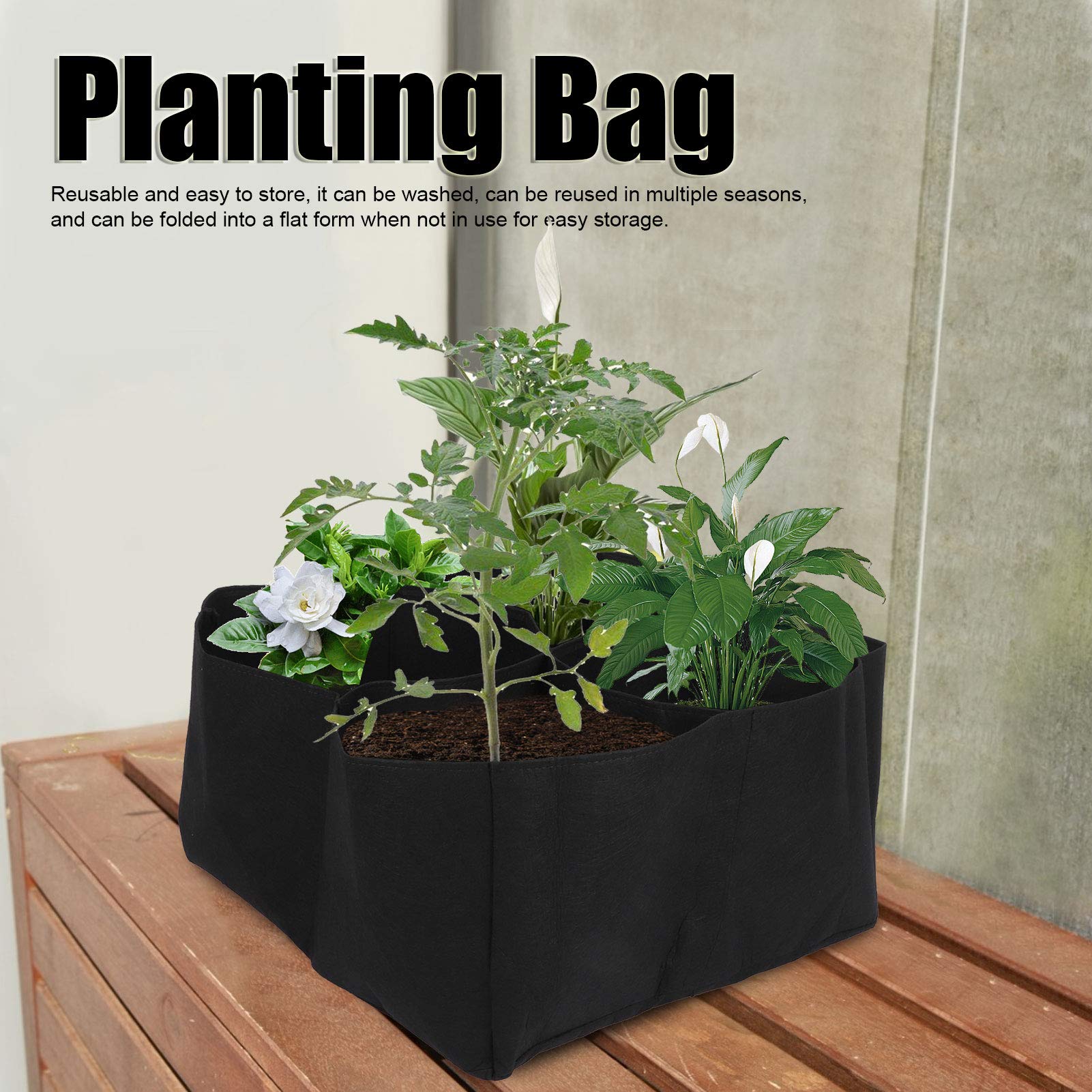 Shanrya 60x60x30CM 4 Divided Grids Plant Grow Bag - Durable Fabric Planter for Indoor Outdoor Gardening, Balcony, Vegetables, Flowers, Herbs - Perfect for Urban Gardening & Small Space Planting