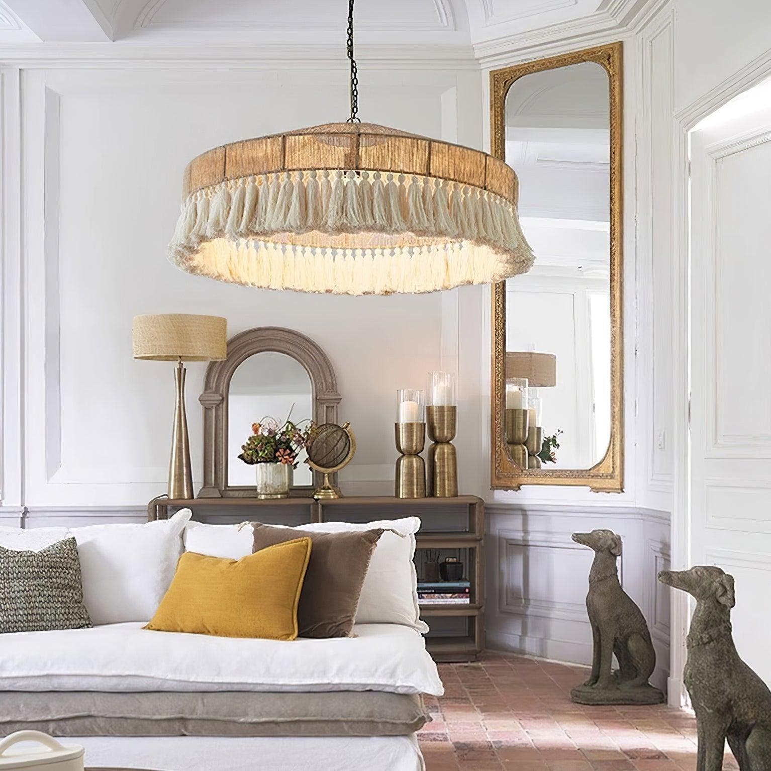 Bohemian Fringe Pendant Lamp - Handmade Macrame Hanging Light Fixture for Bedroom, Living Room & Boho Home Decor - Perfect for Cozy Reading Nooks and Dining Areas