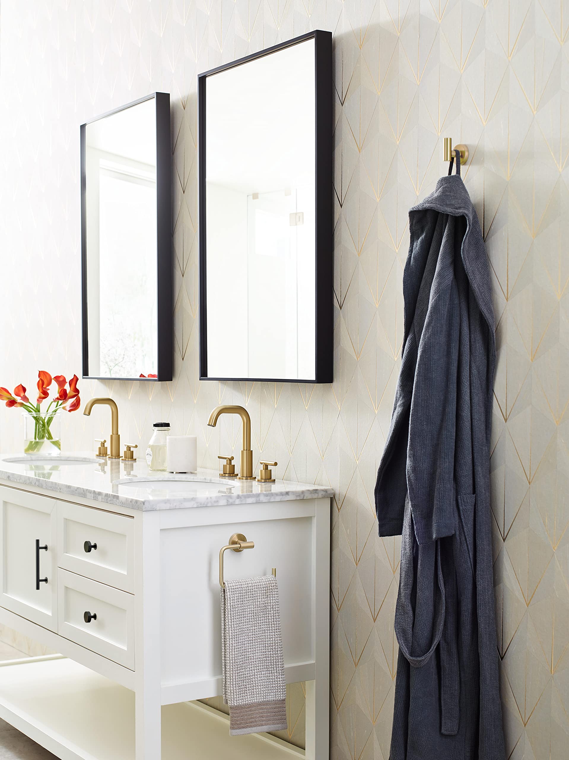 Amerock BH26542BBZ Golden Champagne Single Robe Hook - 2-1/4 Inch (57mm) Bathroom Towel Holder with Rounded Design - Elegant Bath Accessory for Hanging Robes, Towels & Clothes in Bathroom, Spa or Bedroom