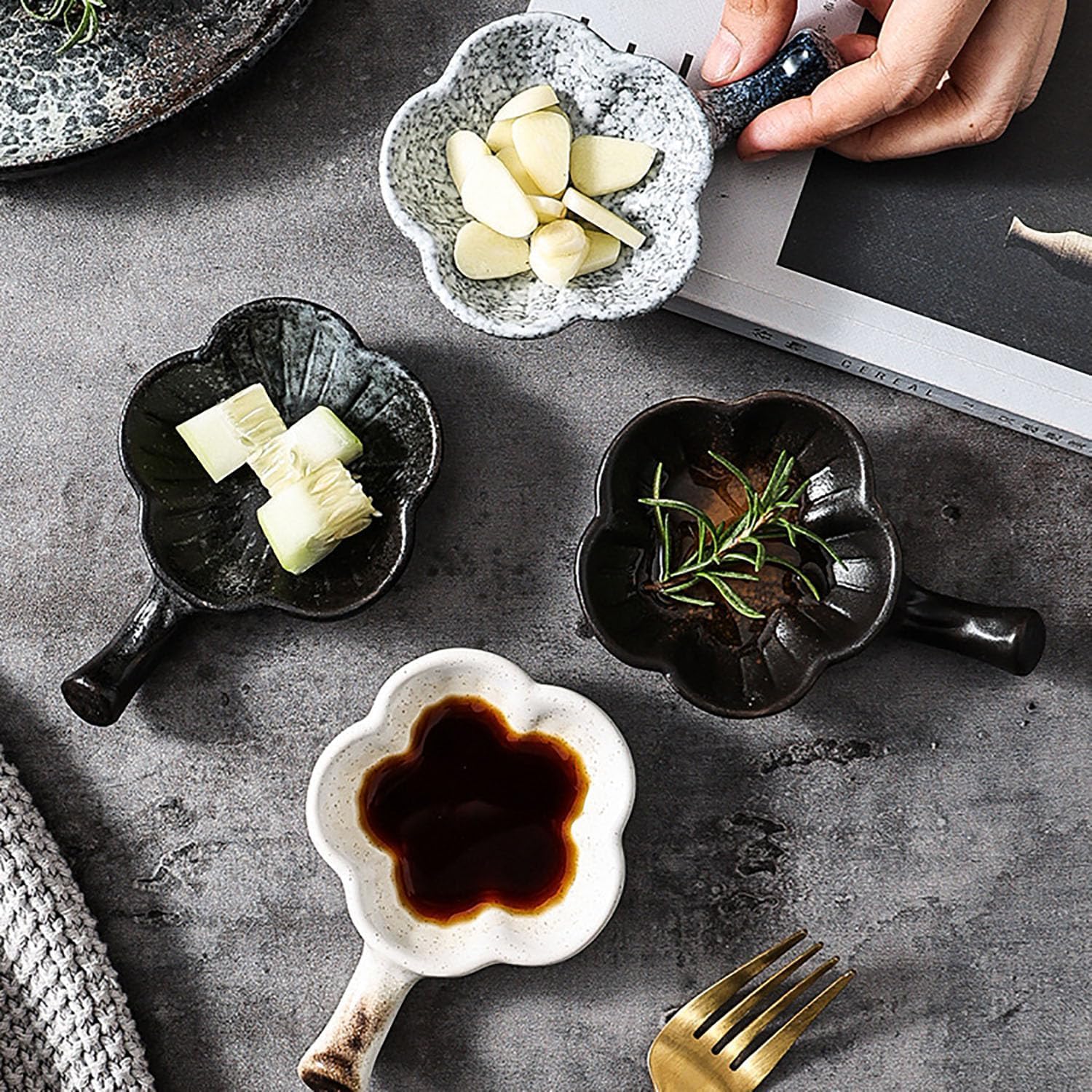 12-Piece Ceramic Sushi Plates Set with Sauce Dishes & Chopsticks - Japanese Rectangular Serving Trays for Sushi, Asian Dinnerware - Perfect for Home Dining, Parties & Restaurants