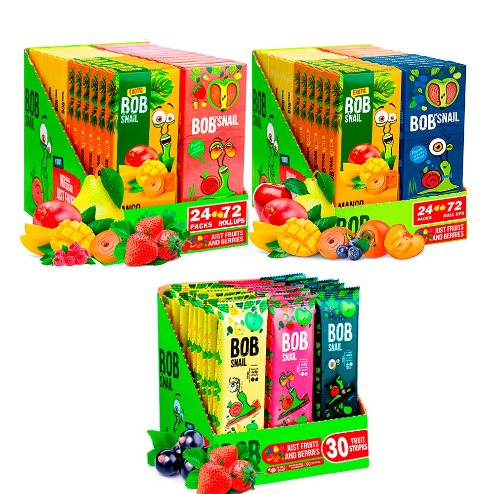 Healthy Fruit Snacks by BOB SNAIL - All-Natural, Vegan & Gluten-Free Snacks for Adults & Kids - Perfect for Lunchboxes, Road Trips & After-School Treats