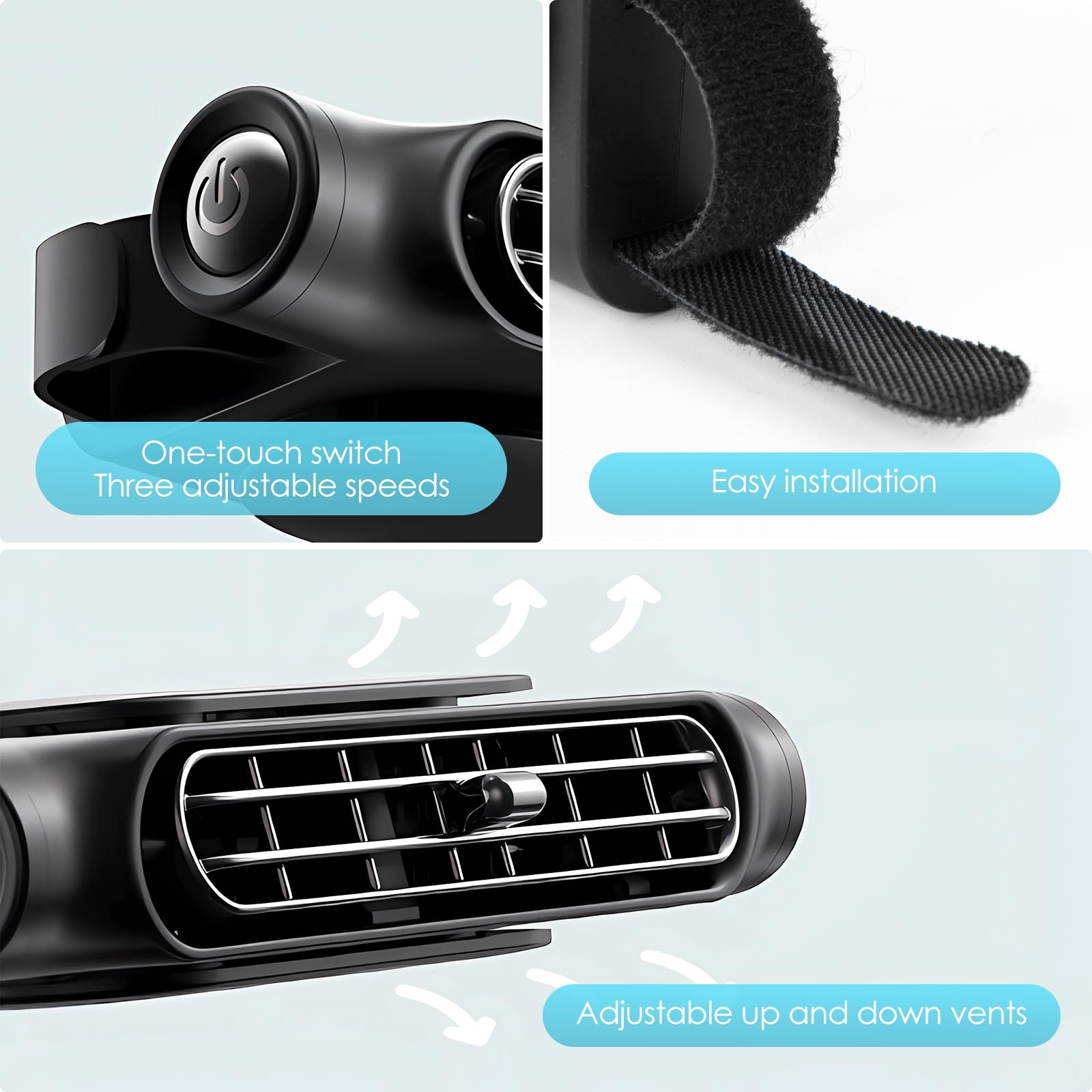 Keweis USB Car Seat Cooling Fan - 3 Speed Adjustable Headrest Fan for Front & Rear Seats, Portable Vehicle Fan for SUV, RV, Trucks - Perfect for Summer Road Trips & Hot Weather Commuting (Black)