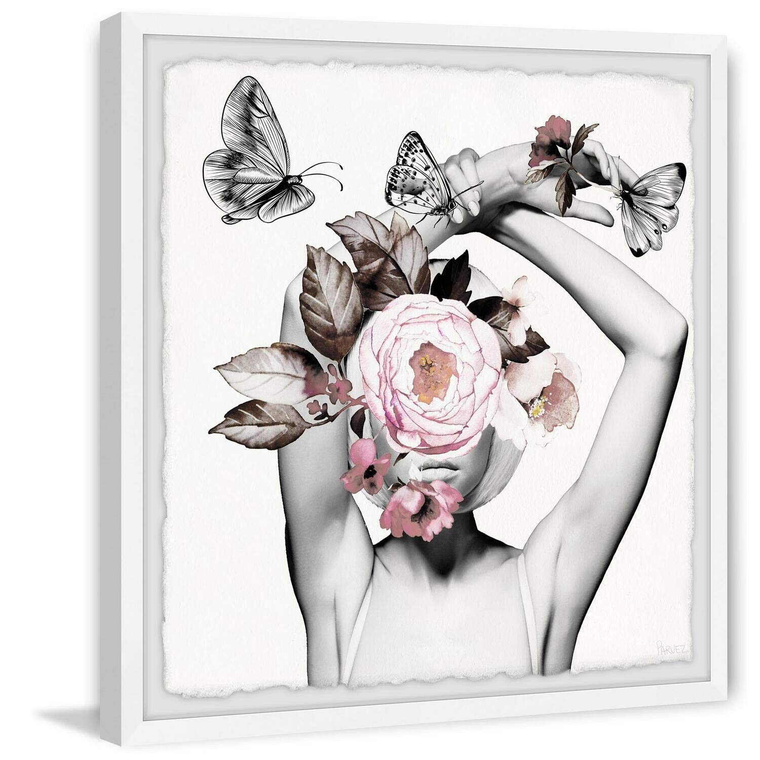 Parvez Taj Flower Diva Framed Wall Art Print - 32x32 Inch Floral Canvas Painting for Living Room, Bedroom & Office Decor