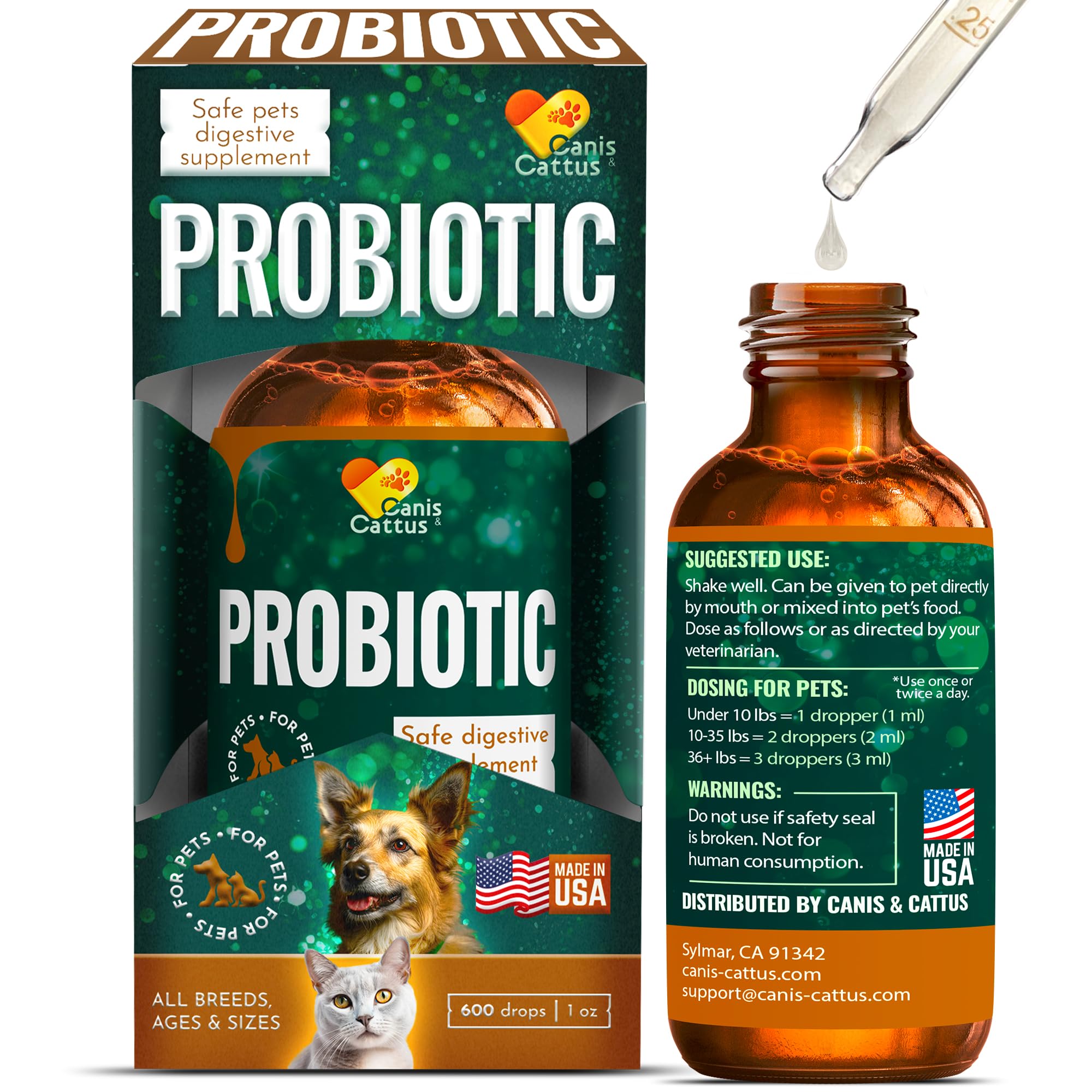 Organic Pet Probiotics for Cats & Dogs - Digestive Health Supplement (1 oz) | Supports Gut Health & Immunity - Ideal for Travel, Diet Changes & Daily Wellness