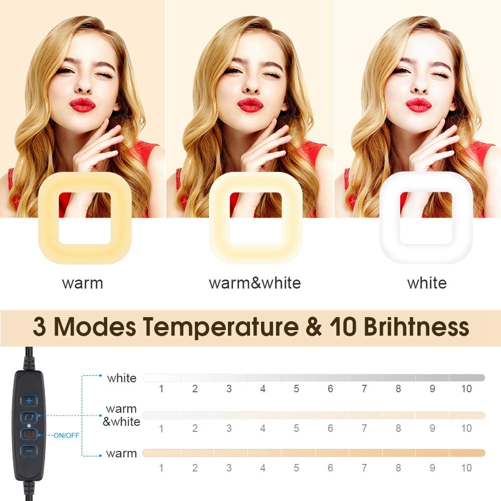 TAMOSH D21 7-Inch LED Square Fill Light with 3-Level Brightness Adjustment, USB-Powered Foldable Phone Tripod Holder - Perfect for YouTube Videos, TikTok Live Streaming & Product Photography