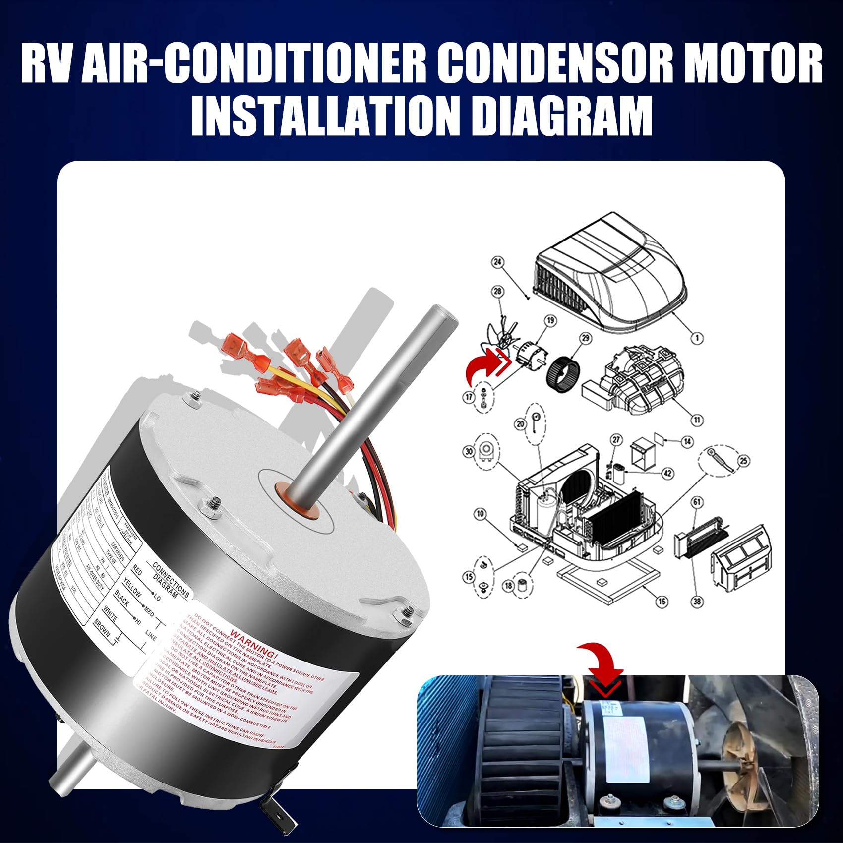 Dometic Duo-Therm Penguin II RV AC Fan Motor Replacement - 1/4 HP, 1650RPM, Compatible with Models 3314471.011 & 3314471.013 - Perfect for RV Air Conditioning System Maintenance & Repair