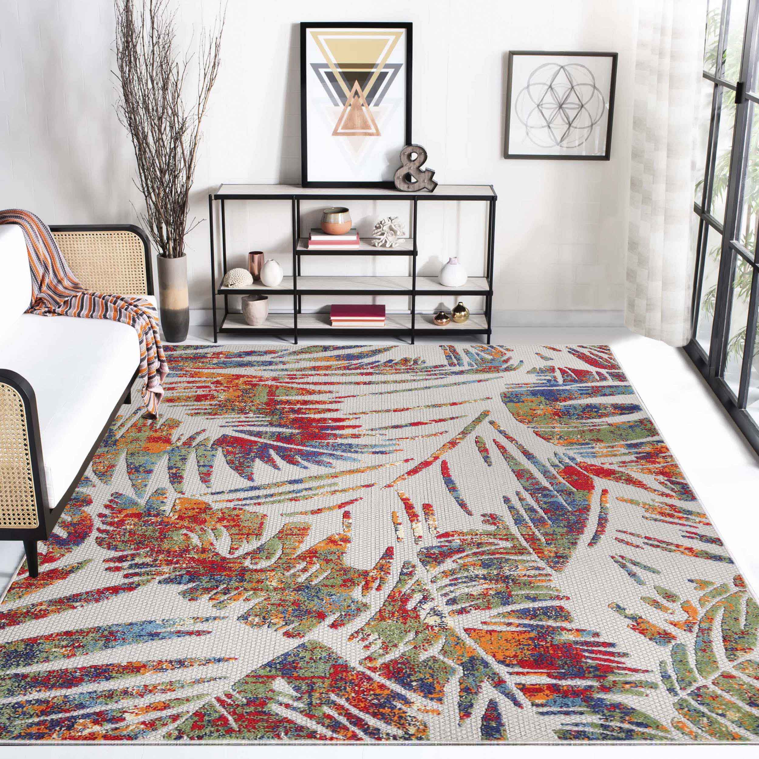 **Siesta Botanical Leaves Modern Indoor/Outdoor Area Rug or Runner Rug – Boho Chic Home Decor for Living Room, Bedroom, Patio & Entryway**