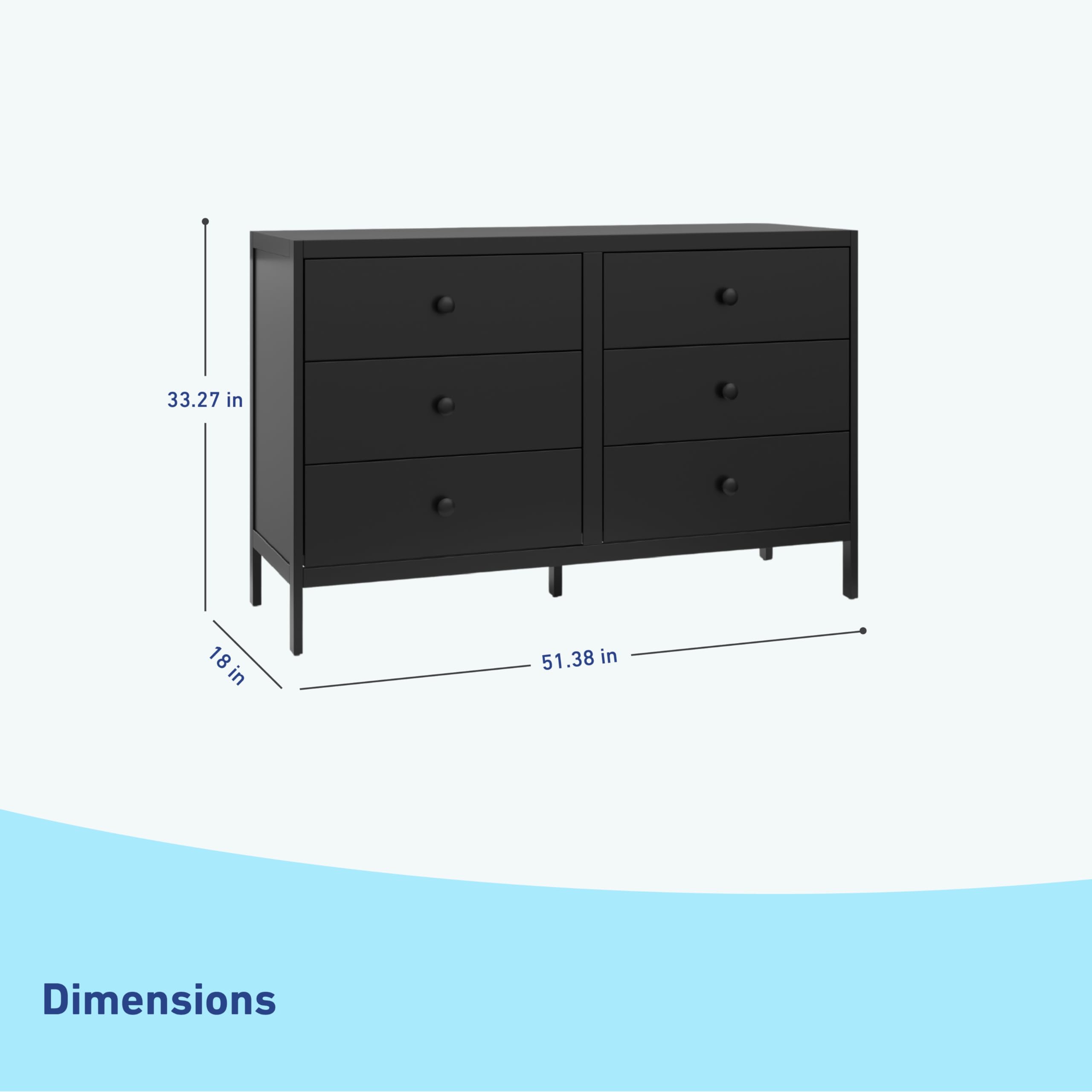 Graco Theo 6 Drawer Dresser in Black - GREENGUARD Gold Certified, Interlocking Drawer System, Nursery & Kids Bedroom Organizer - Perfect for Baby Clothes Storage and Toddler Room Decor