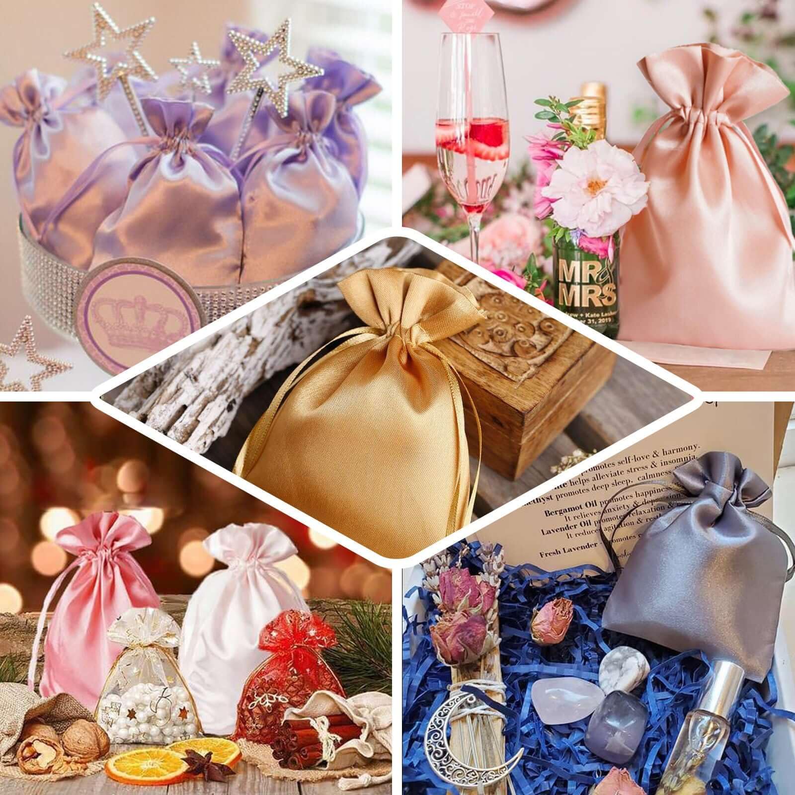 Efavormart 12PCS Blush Satin Drawstring Gift Bags - 6x9 Inches for Wedding Favors, Bridal Shower, Candy & Jewelry - Perfect for Party Decorations, Baby Showers & Special Events