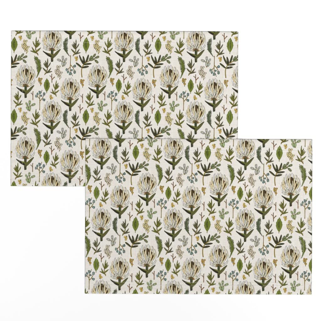 Premium Linen Cotton Canvas Placemats Set of 2 - Neutral Floral Botanical Leaf Print Table Mats for Dining, Kitchen Decor, and Special Occasions | Spoonflower