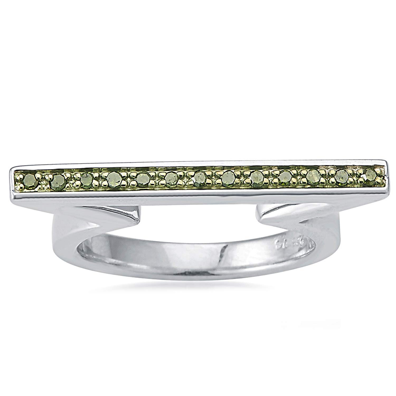 Genuine Green Diamond Sterling Silver Bar Ring for Women - Elegant Stackable Jewelry for Everyday Wear & Special Occasions