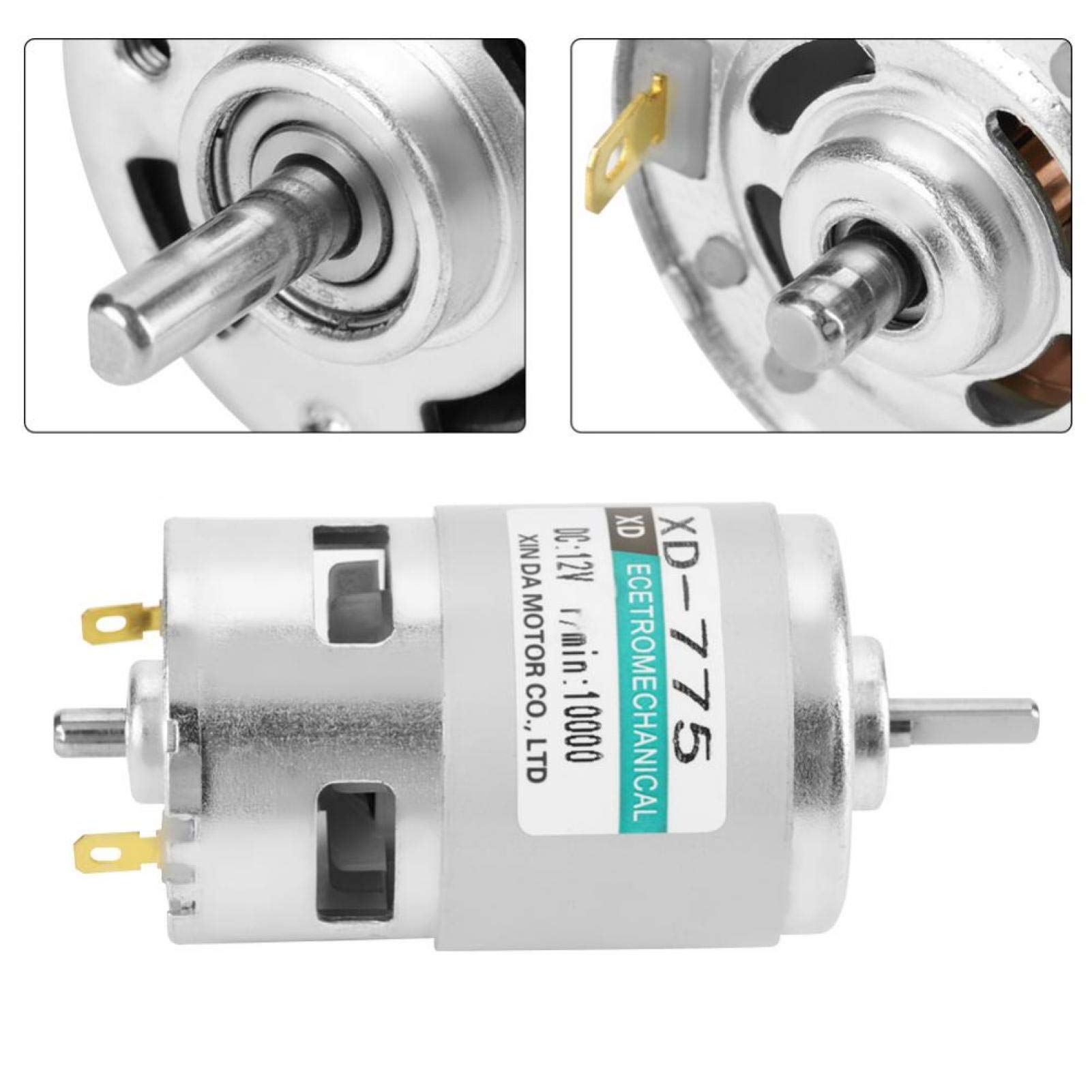 XD-775 12V DC High Speed Motor 10000RPM with Double Ball Bearings - Low Noise Gear Motor for Small Lathes, Precision Machinery & Battery Cars | Ideal for DIY Projects, Robotics & Power Tools