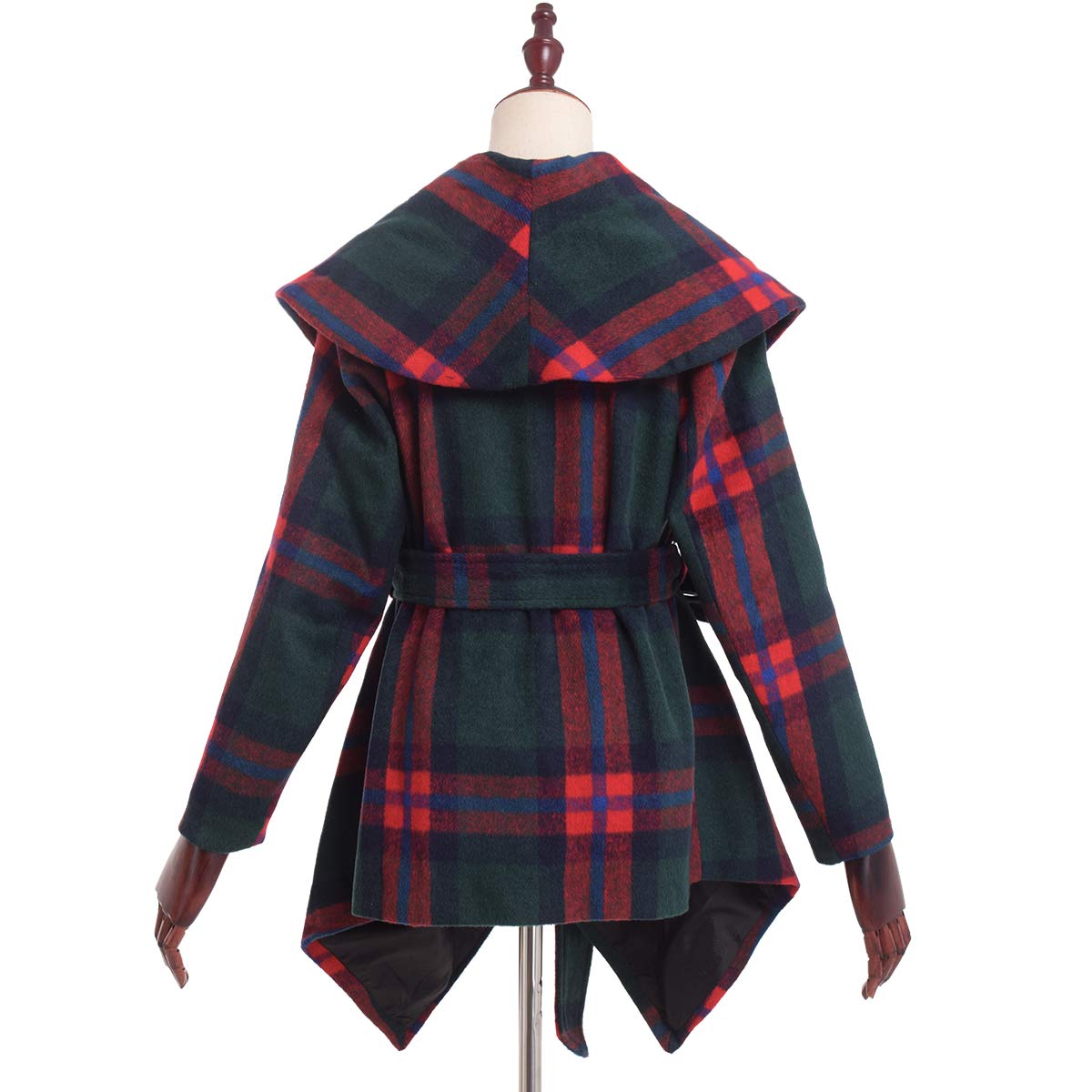 BPURB Women's Wool Blend Belted Wrap Coat with Turn Down Collar & Asymmetric Hem | Stylish Grid Design for Fall & Winter | Perfect for Office, Date Night & Outdoor Events