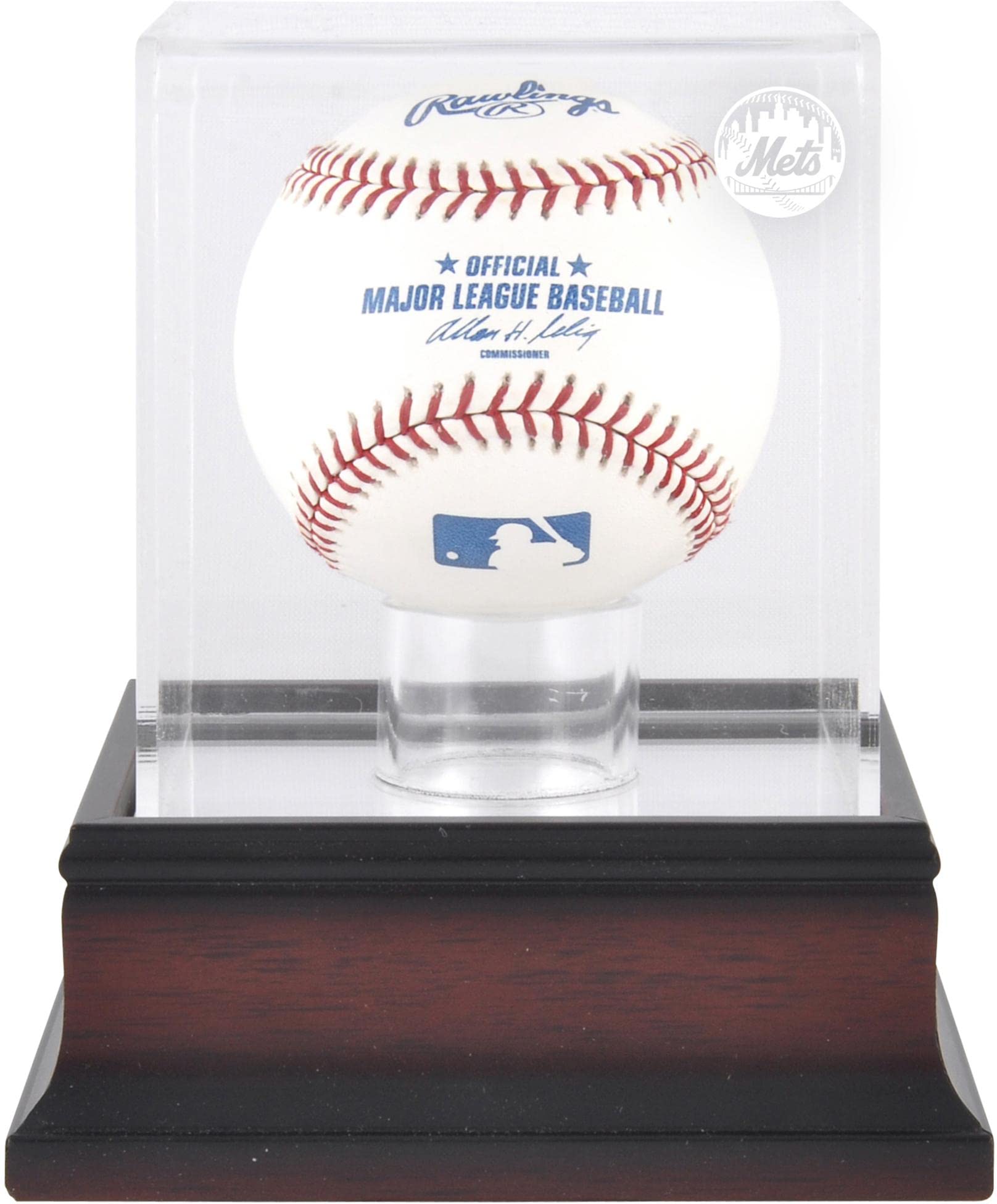 New York Mets Mahogany Baseball Logo Display Case - Premium Free Standing Baseball Memorabilia Showcase (Case Only) - Perfect for Home, Office, or Sports Bar Decor