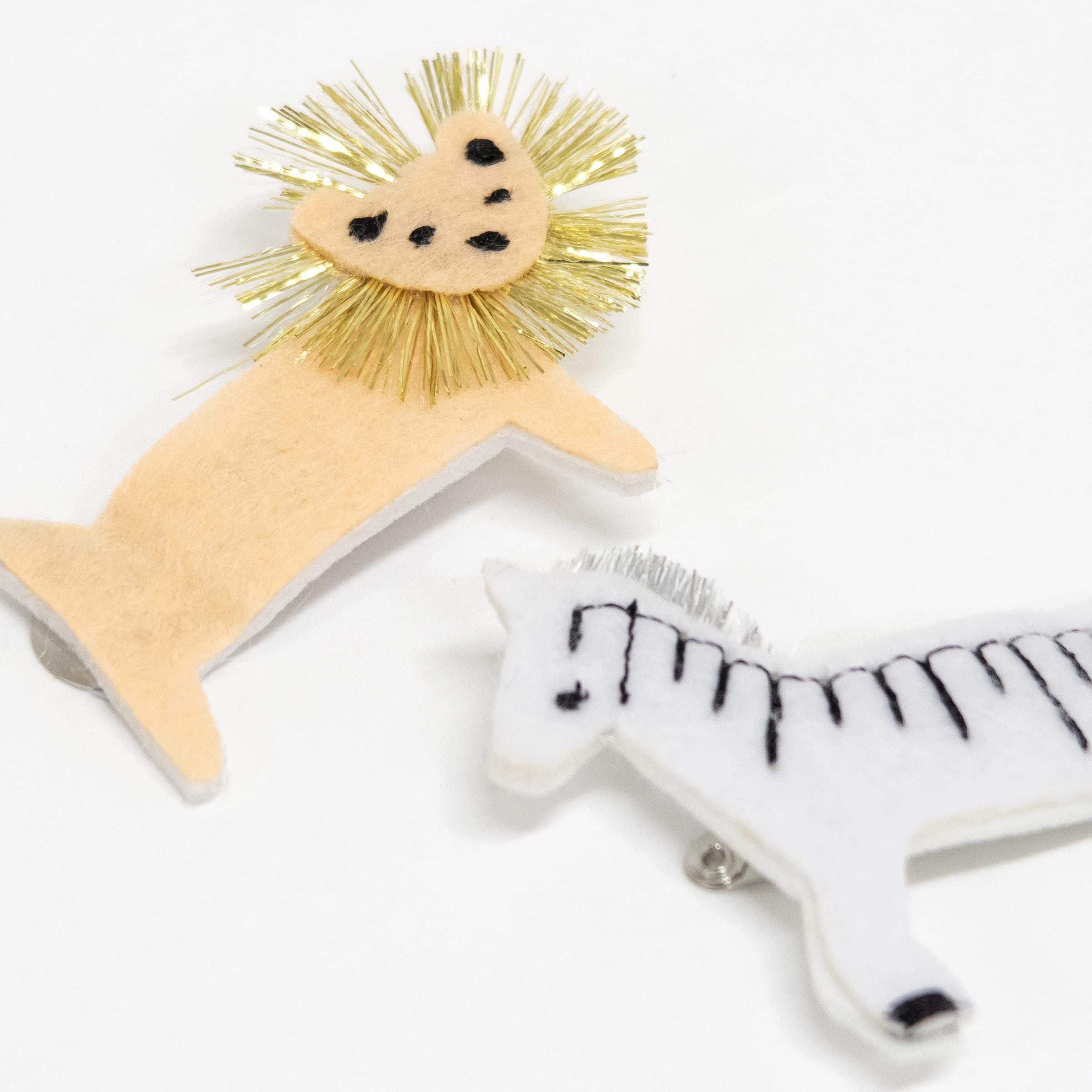 Meri Meri Zebra & Lion Felt Hair Clips for Kids - Cute Animal Hair Accessories for Girls, Birthday Party Favors, Baby Shower Gifts & Everyday Wear
