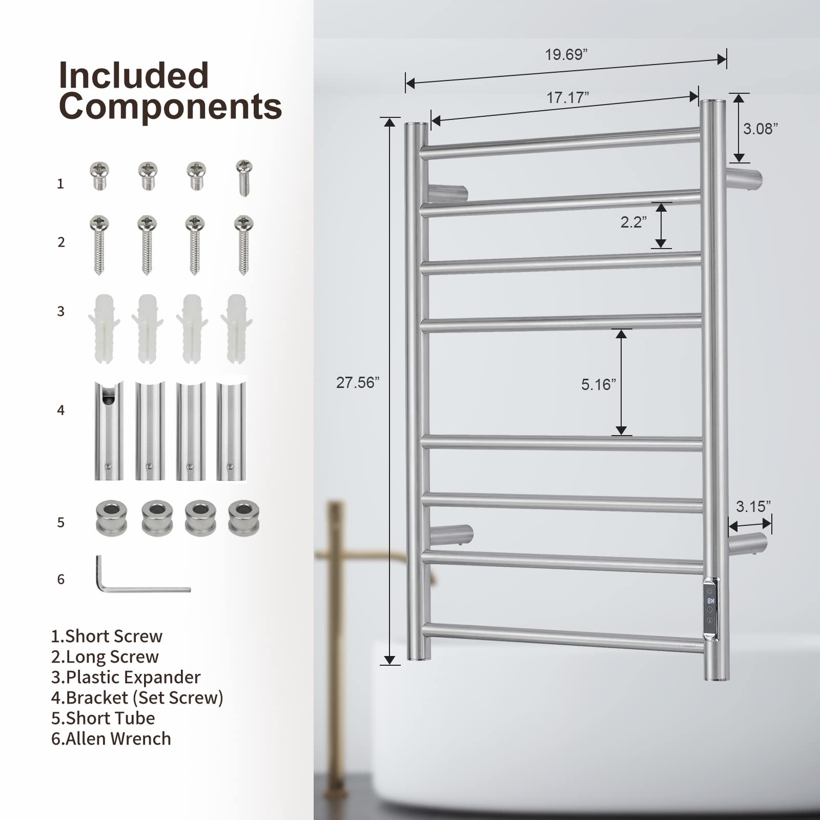 Premium Electric Towel Warmer with Built-in Timer - Wall Mounted Bathroom Heated Towel Rack | Fast Heating, Energy Efficient | Perfect for Spa, Luxury Bathrooms & Cold Weather Comfort (Model ETW44-2S)