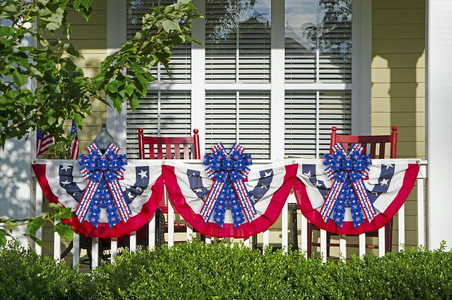 4th of July Wreath Bows - Patriotic Red Blue Star Decor for Door & Tree