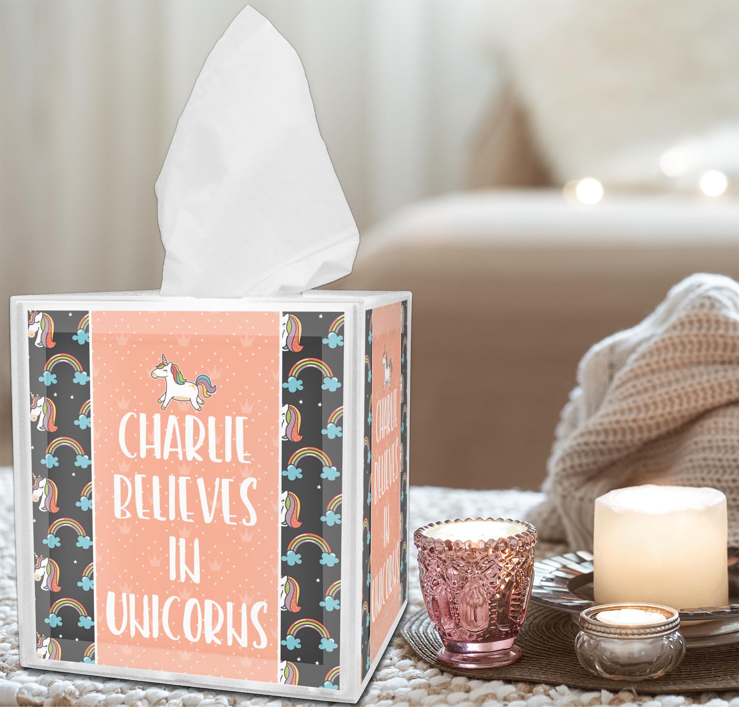 Custom Unicorn Tissue Box Cover - Handmade Fabric Decorative Holder for Home, Office, or Gift - Perfect for Bedroom, Bathroom & Living Room Decor