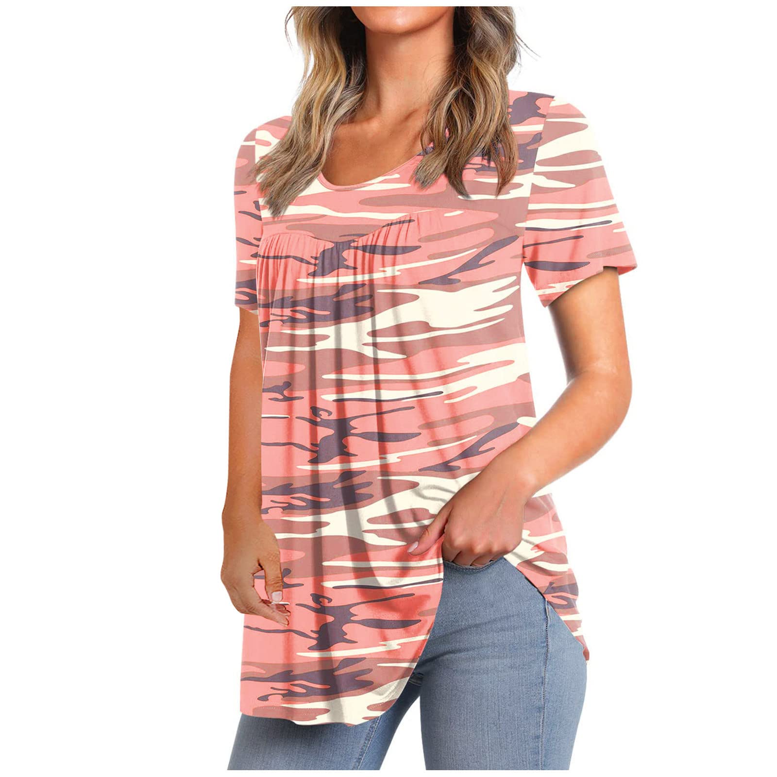 Women's Casual Summer Tops - Loose Short Sleeve T-Shirts & Flowy Tunic Blouses with Striped Print | Round Neck Comfort Wear for Beach, Vacation & Everyday Outfits