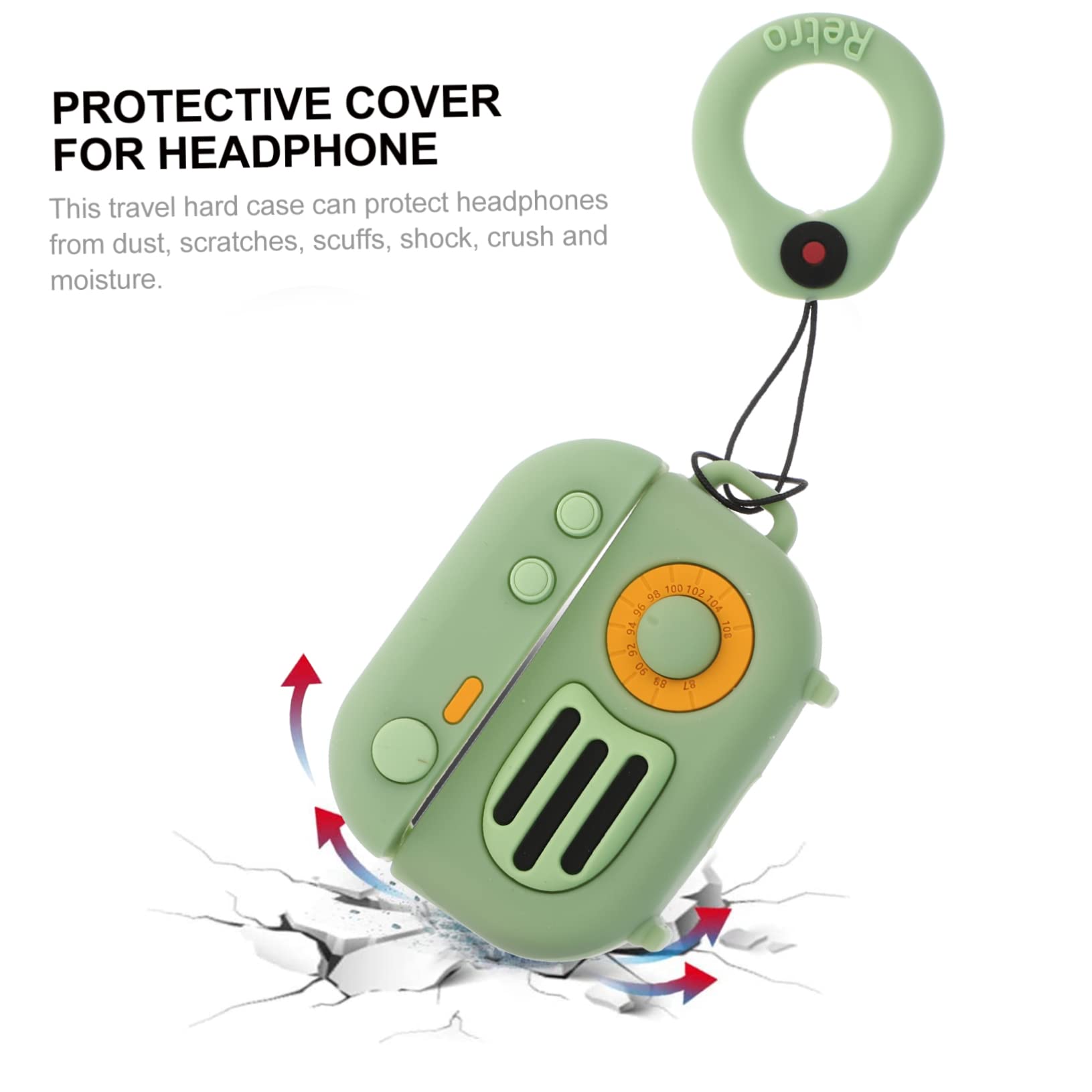 Retro Radio Design Earphone Case - Silicone Headphone Organizer & Belt Bag - Attachable & Durable - Teal Green - Perfect for Travel, Gym, and Outdoor Activities