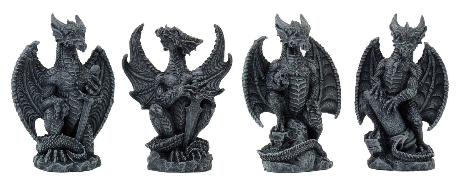 Pacific Giftware Small Dragon Figurines - Set of 4 Handcrafted Collectible Statues for Home Decor, Office Display, and Fantasy Lover Gifts