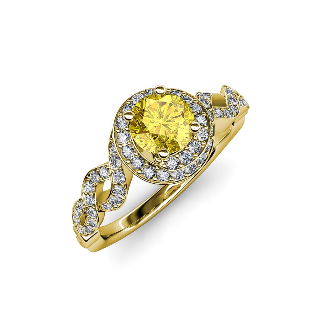 14K Yellow Gold Yellow Sapphire Diamond Halo Ring for Engagement